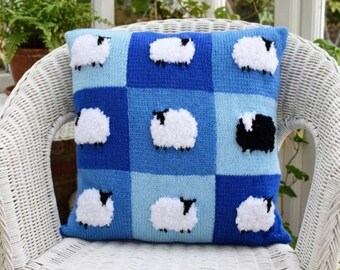 Sheep Cushion Knitting Pattern: Patchwork Pillow Design (Digital download pdf)