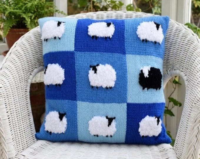 Sheep Cushion Knitting Pattern: Patchwork Pillow Design (Digital download pdf)