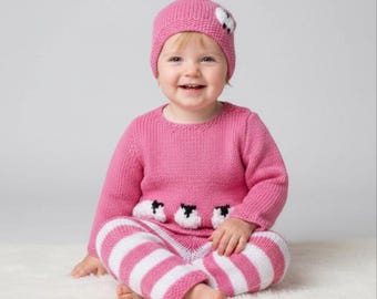 Sheep Knitting Pattern Outfit: Baby Sweater, Trousers & Hat.DK Yarn (0-18 Months) (Digital Download)