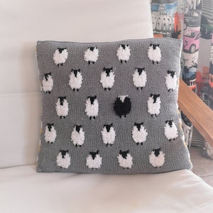 Knitting Pattern - Sheep Cushion using double knitting wool, Pillow with Sheep and stripes, Home Decoration, Digital Knitting Patterns