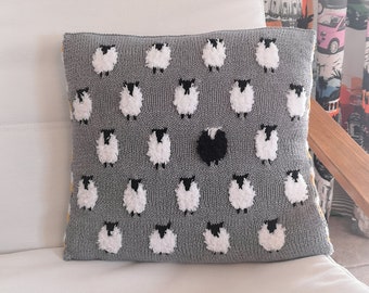 Sheep Cushion Knitting Pattern: Lambs on the front and stripes on reverse (Digital Download)
