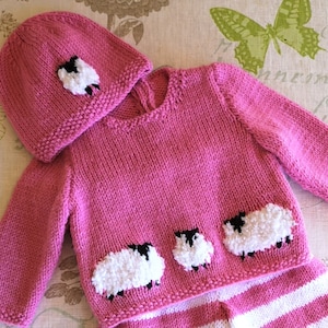 Knitting Pattern for Baby Sheep Sweater and Hat 0-18 months, Sheep Jumper and Hat for Boy or Girl, Sheep Sweater and Hat digital pattern