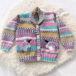 Knitted Unicorn Cardigan Pattern: Child's Jacket, Self-patterning DK yarn 1-7 years (Digital Pattern)