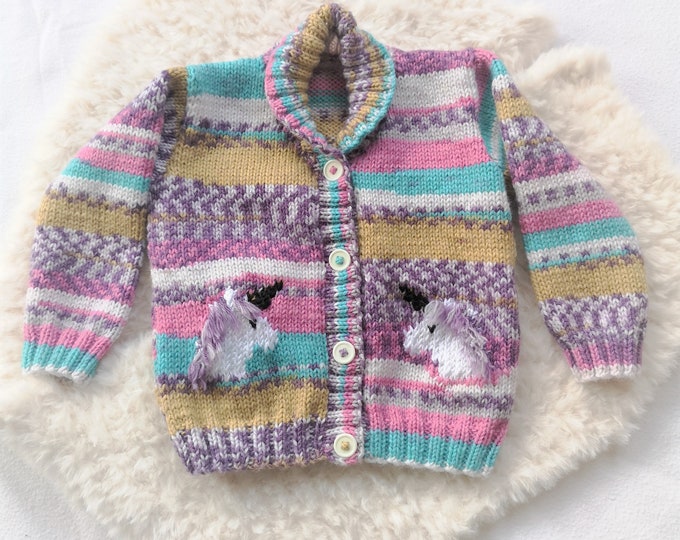 Knitting Pattern for Child's Unicorn Cardigan 1-7 years, Unicorn Jacket and Hat for Boy or Girl, Double Knitting, 8 ply, Digital Patterns