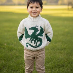 Dragon Sweater Knitting Pattern: Aran/Worsted Jumper & Hat, 4-13 years (Digital Download)