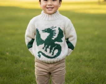 Dragon Sweater Knitting Pattern: Aran/Worsted Jumper & Hat, 4-13 years (Digital Download)
