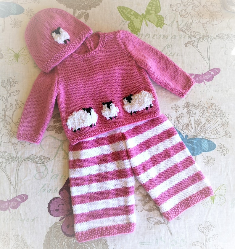 Sheep Knitting Pattern for Baby Sweater Trousers and Hat Etsy UK