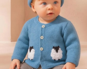 Sheep Cardigan and Hat Knitting Pattern: Baby Knitted Outfit (0-18 months) (Digital PDF)