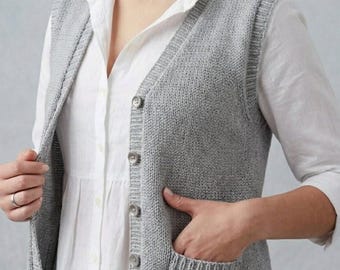 Ladies Buttoned Waistcoat Knitting Pattern, Aran Yarn (PDF Digital Download)
