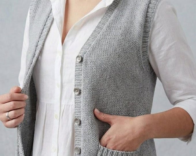 Ladies Buttoned Waistcoat Knitting Pattern, Aran Yarn (PDF Digital Download)
