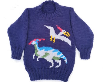 Knitting Pattern for Dinosaur Child's Sweater and Hat 4-13 years - Jurassic Aran Dinosaur Jumper & Hat Pattern, Dino Knitting Pattern