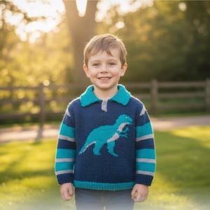Dinosaur Sweater and Hat Knitting Pattern: T-Rex Design, 2-12 Years (Digital Download)