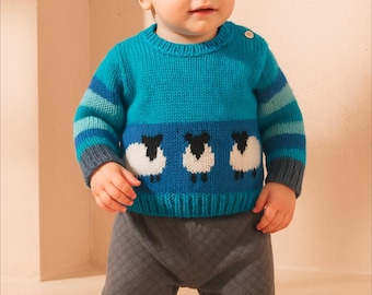 Knitting Pattern for Sheep Baby Sweater and Hat, Aran Worsted Jumper ages up to 2 years,  Baby Knitted Outfit, Trendy Baby Handknit for Boys