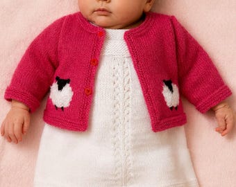 Knitting Pattern: Baby Sheep Cardigan & Lace Dress, DK yarn (0-18 Months) (Digital Pattern