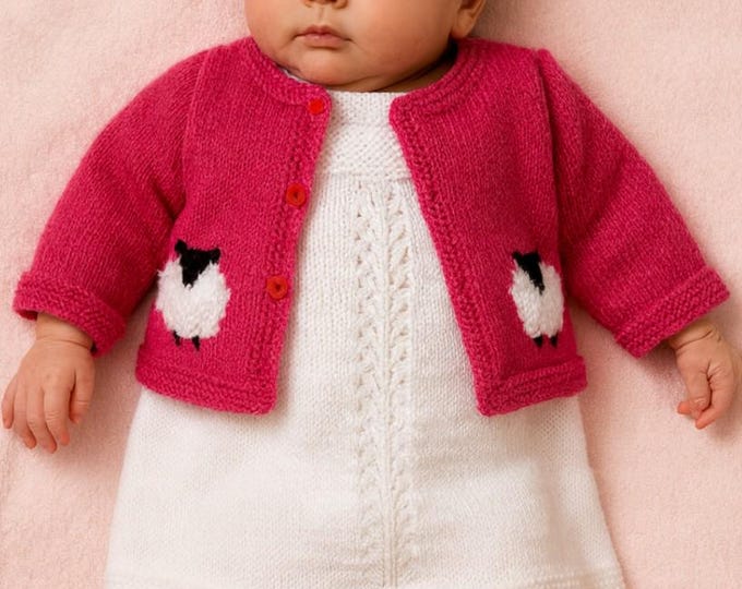 Knitting Pattern: Baby Sheep Cardigan & Lace Dress, DK yarn (0-18 Months) (Digital Pattern