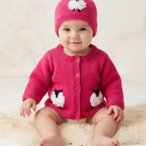 Knitting Pattern: Baby Sheep Cardigan & Hat, DK yarn, 0-18 Months (Digital PDF)
