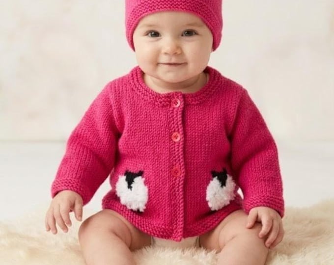 Knitting Pattern: Baby Sheep Cardigan & Hat, DK yarn, 0-18 Months (Digital PDF)