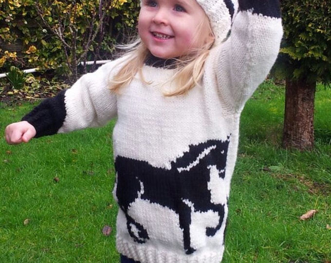 Knitting Pattern for Child's Horse Sweater and Hat 2-10 years, Horse Sweater & Hat Knitting Pattern, Aran 10 ply , Digital Download Pattern