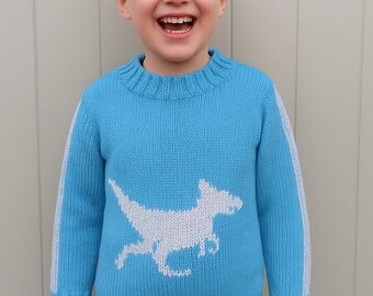 Knitting Pattern for Dinosaur Chunky Child's Sweater 4-11 years, Dinosaur Jumper Knitting Pattern, Dino Quick Knit Children Digital Download