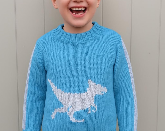 Knitting Pattern for Dinosaur Chunky Child's Sweater 4-11 years, Dinosaur Jumper Knitting Pattern, Dino Quick Knit Children Digital Download