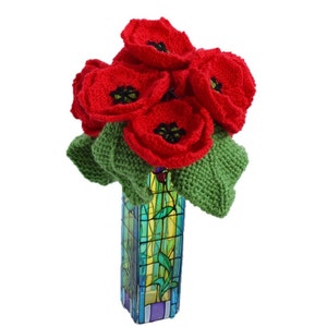 Knitting Pattern for poppies,  full stem poppies, knitted flowers,  floral display, knitted pansy, flower gift, knitted leaves