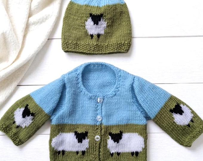 Baby Sheep Jacket & Hat DK  Knitting Pattern: Unisex 0-18 Months (PDF)
