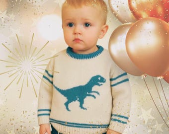 Velociraptor Dinosaur Sweater Knitting Pattern: 2-7 years Child's Double Knit Jumper (PDF Pattern)