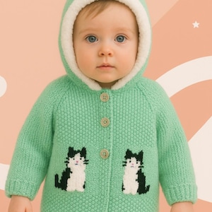 Knitting Pattern: Child's Cat Hoodie, Birth to 8 Years, DK yarn (Digital Download)