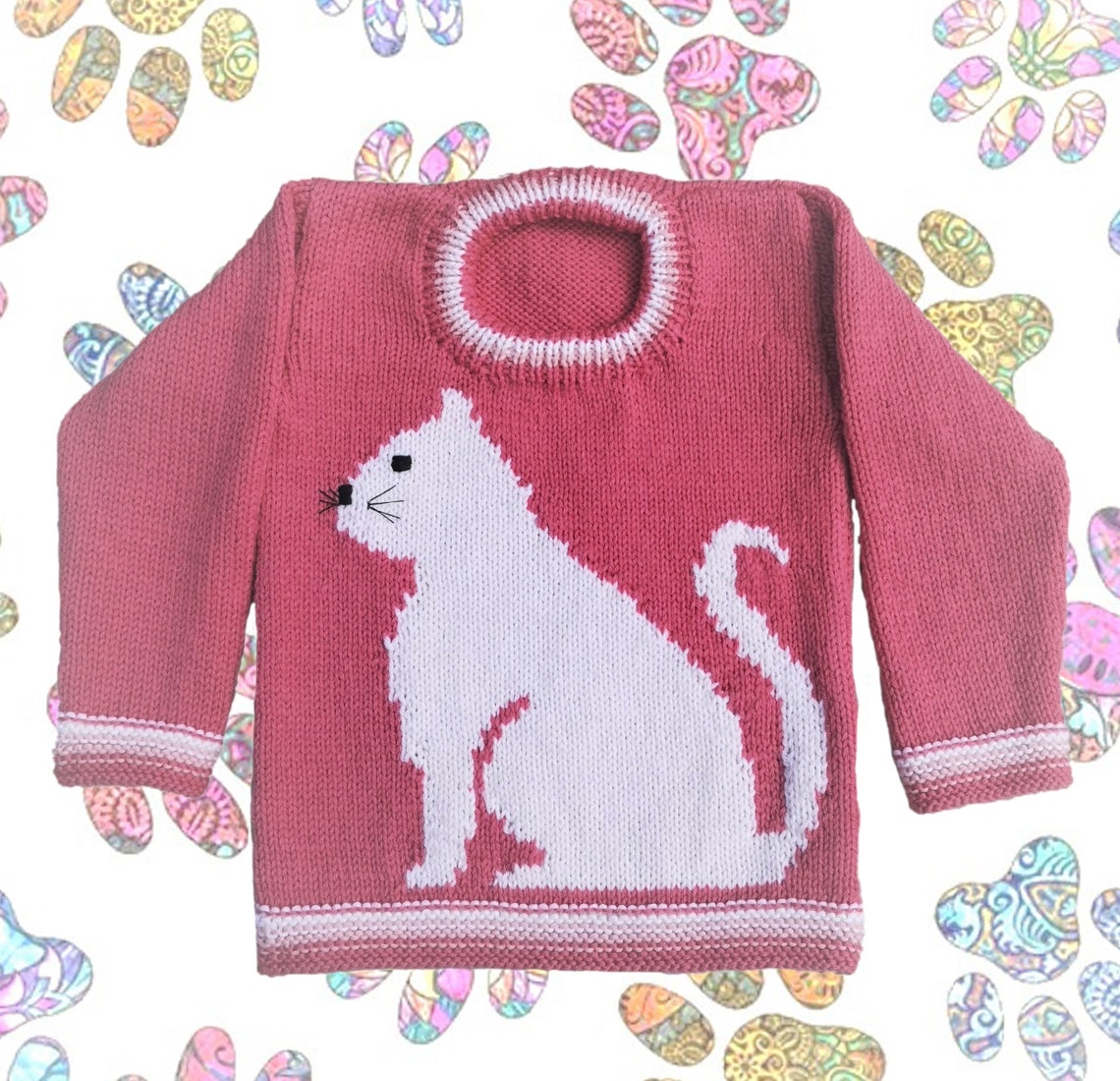 Knitting Pattern Cat Child's Sweater Cat Motif for Etsy UK