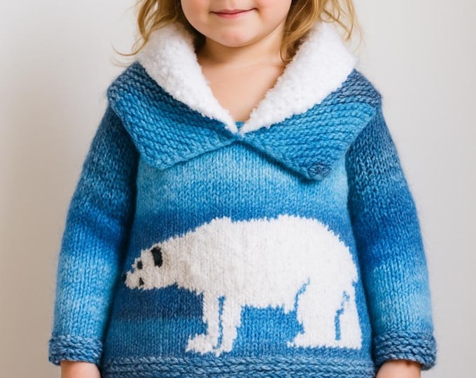 Knitting Pattern for a Child's Sweater with a Polar Bear on the front knitted in Chunky Yarn