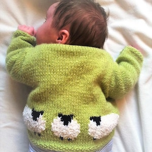 Knitting Pattern for Baby Sheep Jacket and Hat 0-18 months,  Baby Cardigan with sheep, Baby boy and girl knitting pattern, Digital download
