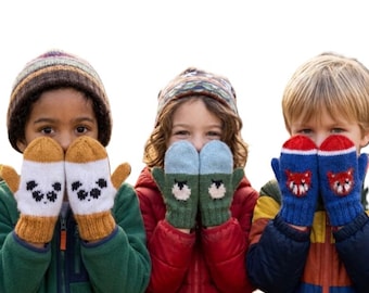 Animal Mittens Knitting Pattern: Panda, Sheep, Fox charts for ages 4-13 years (Digital Download)