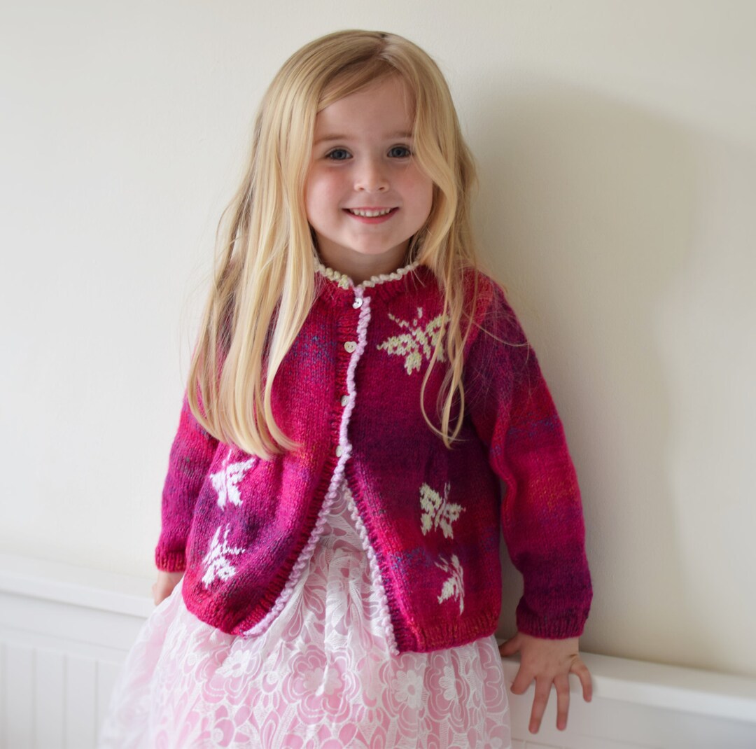 Knitting Pattern for Child's Jacket With Butterflies 213 Years, Cardigan With Butterflies