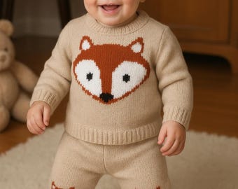 Fox Knitting Pattern for Baby Sweater Trousers and Hat 0-18 months, Fox Jumper and Hat for Boy and Girl, Fox outfit for babies and toddlers