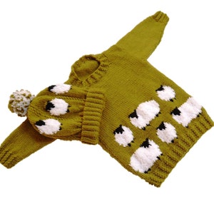 Knitting Pattern for Sheep Child&#39;s Sweater and Hat 2-10 years,  Sheep Jumper and Hat Knitting Pattern, Aran Sheep Knitting Pattern, Digital