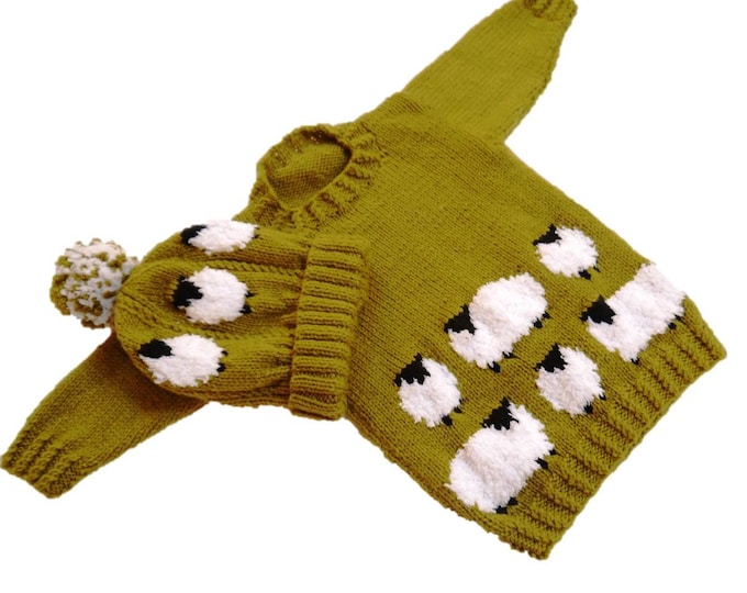 Knitting Pattern for Sheep Child's Sweater and Hat 2-10 years,  Sheep Jumper and Hat Knitting Pattern, Aran Sheep Knitting Pattern, Digital