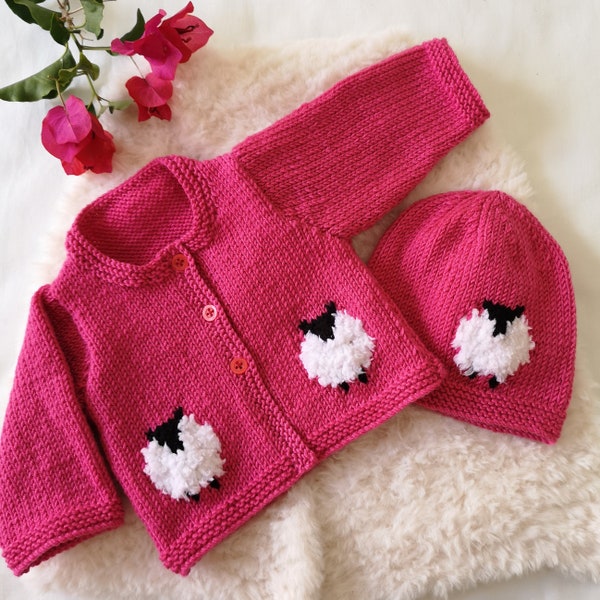 Knitting Pattern for Baby Sheep Cardigan and Hat 0-18 months, Sheep Jacket and Hat for Boy or Girl, Sheep Jacket and Hat in DK Digital PDF