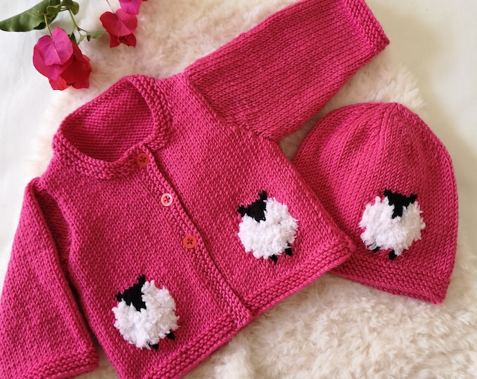 Knitting Pattern for Baby Sheep Cardigan and Hat 0-18 months, Sheep Jacket and Hat for Boy or Girl, Sheep Jacket and Hat in DK Digital PDF