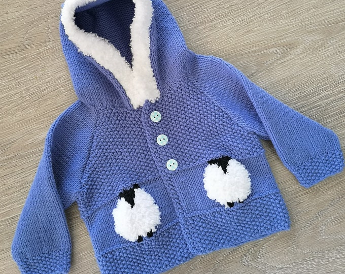 Knitting Pattern for Child's Sheep Hoodie, Sheep Hoodie for Boy or Girl, Sheep Jacket with Hood in DK, Digital Patterns birth to 8 years