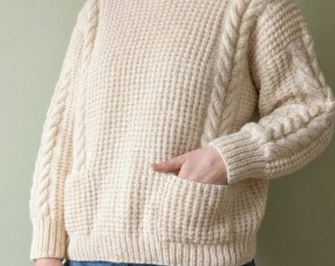Ladies Cable Aran Sweater with Pockets Knitting Pattern (PDF Digital Download)