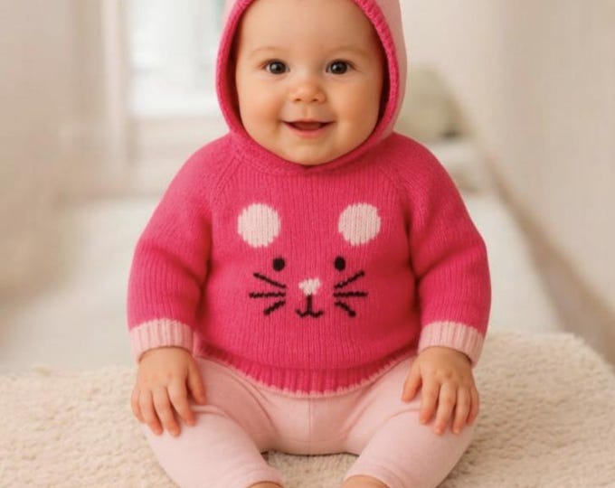 Knitting Pattern, Child's Mouse Hoodie Sweater, 0-7 years (Digital Download)