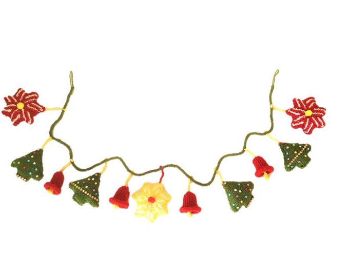 Knitting Pattern for Christmas Garland,  Christmas Trees, Stars, Bells, Xmas Decorations, Festive Handmade Fireplace Garland, download pdf