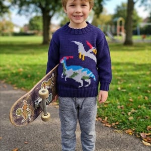Dinosaur Sweater & Hat Knitting Pattern: Jurassic Jumper, Aran/Worsted Yarn, Ages 4-13 (PDF Download)