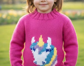 Unicorn Chunky Knit Sweater Pattern: Child Sizes 4-11 (Digital Download)