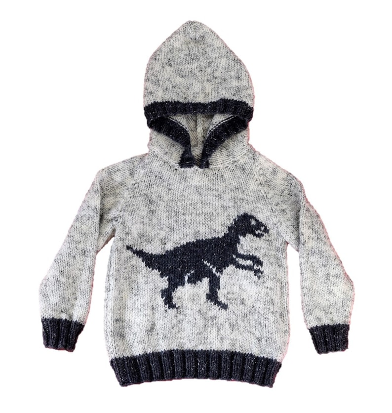Knitting pattern for boys and girls dinosaur hoodie, Pdf digital download, Velociraptor Dinosaurs childrens Aran knitting pattern 2-12 years image 4