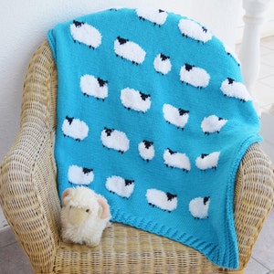 Knitting pattern for a Sheep Blanket, Throw Knitting Pattern with Sheep, Baby Blanket with Sheep, digital download image 4