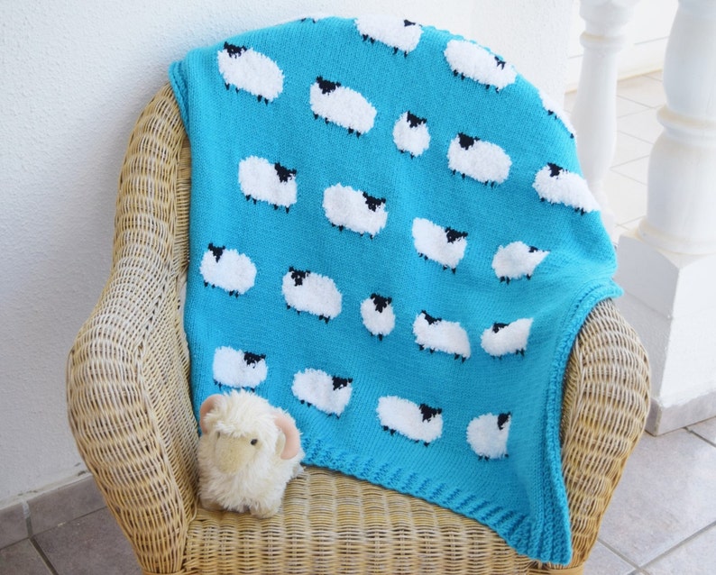 Knitting pattern for a Sheep Blanket, Throw Knitting Pattern with Sheep, Baby Blanket with Sheep, digital download image 4