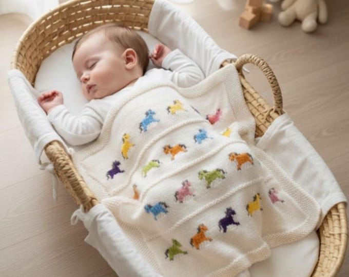 Pony Blanket Knitting Pattern: Little Horse Throw in Aran/Worsted Yarn  (PDF Pattern)