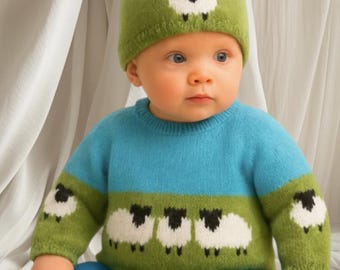 Baby Sheep Jumper & Hat DK Knitting Pattern: Unisex 0-18 Months (PDF)