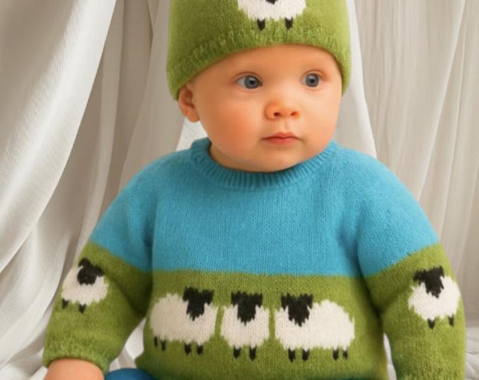 Baby Sheep Jumper & Hat DK Knitting Pattern: Unisex 0-18 Months (PDF)